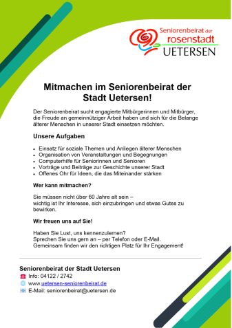Machen Sie jetzt mit im Seniorenbeirat der Stadt Uetersen!