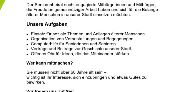 Machen Sie jetzt mit im Seniorenbeirat der Stadt Uetersen!